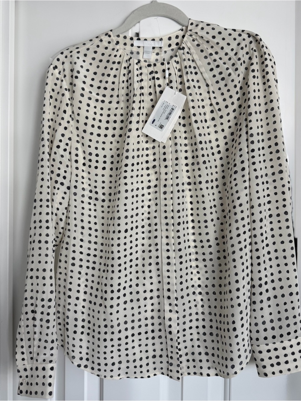 NWT BOSS Banora silk blouse Cream and Black Polka Dot Blouse SZ 10
